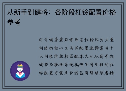 从新手到健将：各阶段杠铃配置价格参考