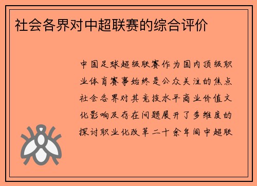 社会各界对中超联赛的综合评价